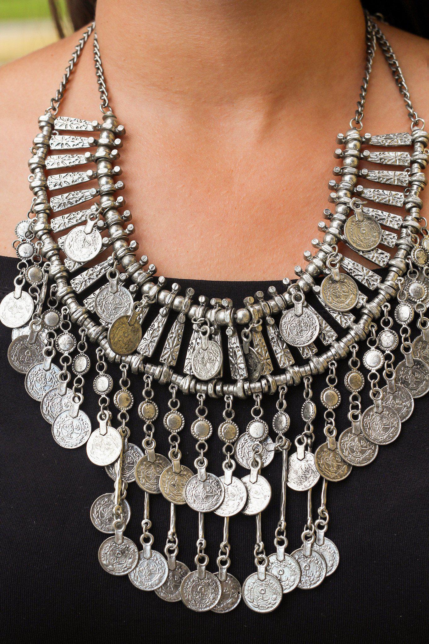 Silver Boho Bib Necklace | Womens ...